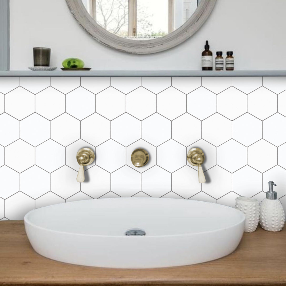 White Peel and Stick Hexagon Tile Stickers | Kitchen, Bathroom, Backsplash Decal, Waterproof Tile Decals | Free Shipping