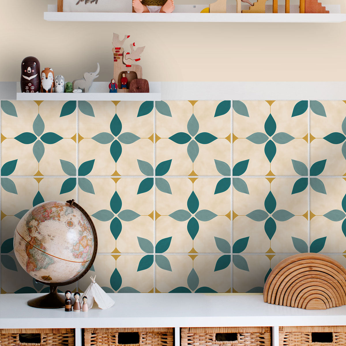 Botanic Floral Tile Stickers | Peel and Stick Kitchen Bathroom Wall Tile Vinyl Decals | Antiskid Floor Tile Stickers | Removable