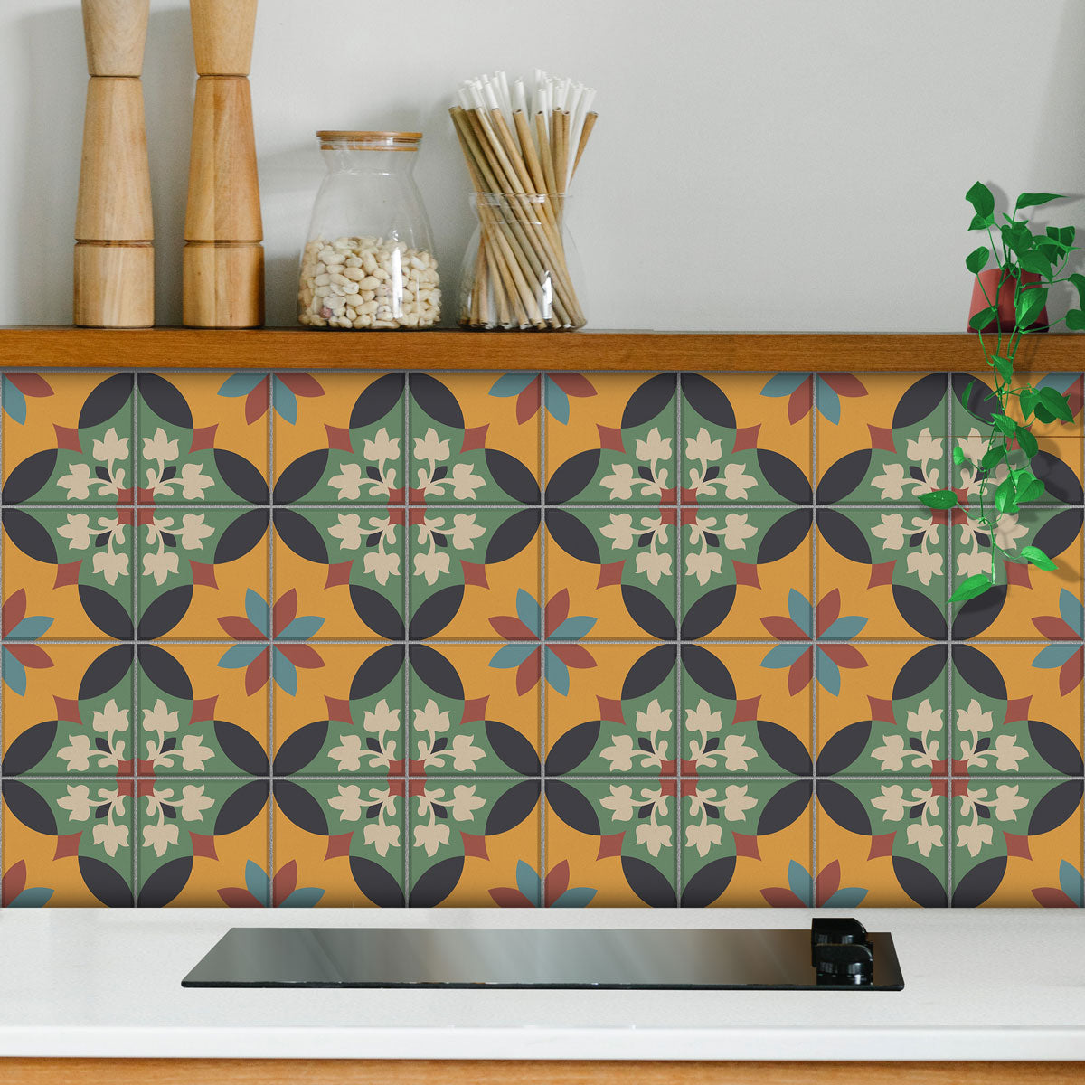 Vintage Old Classic Backsplash Tile Stickers | Peel and Stick Kitchen Bathroom Wall Tile Decals | Antiskid Floor Tile Vinyl