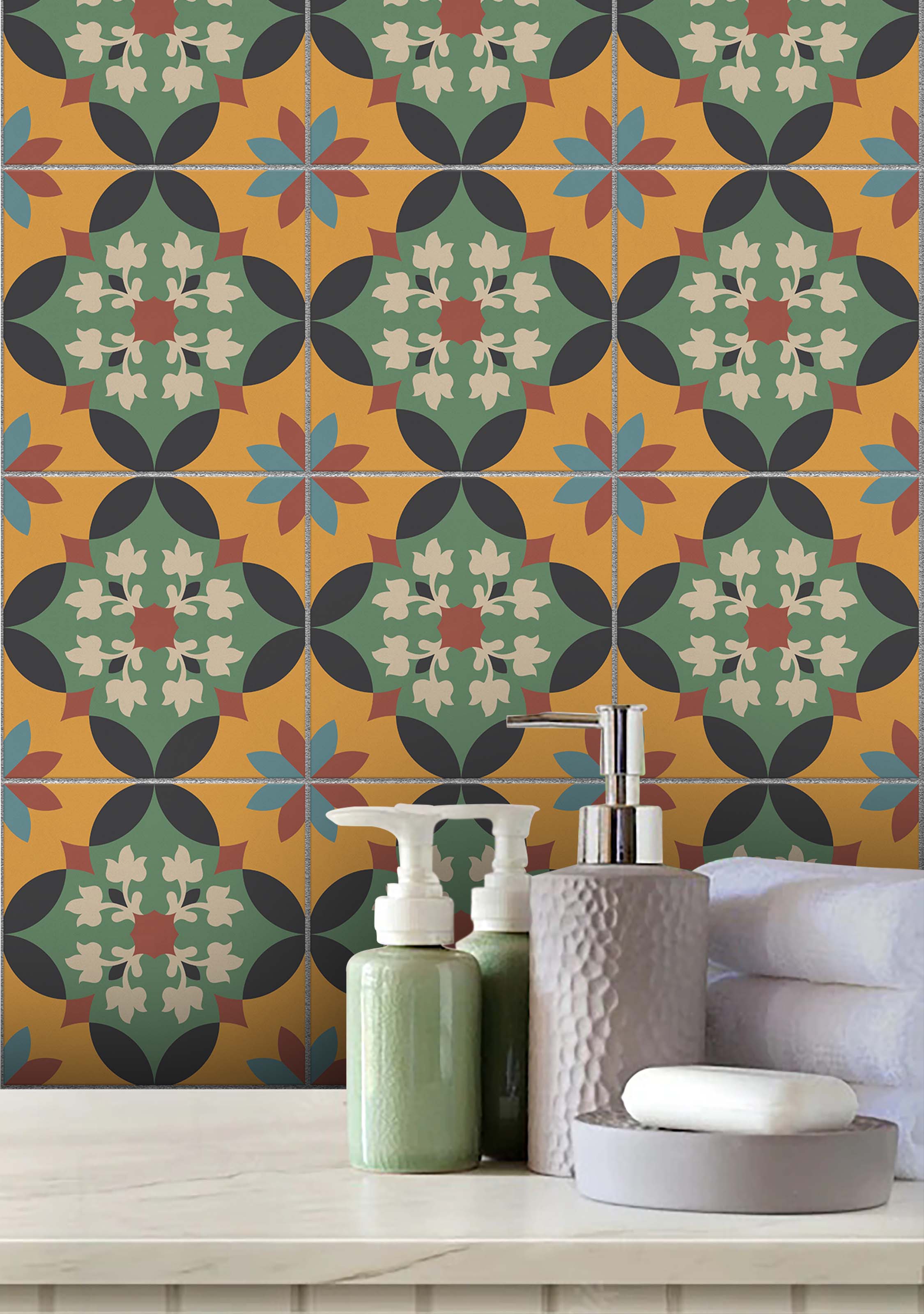 Vintage Old Classic Backsplash Tile Stickers | Peel and Stick Kitchen Bathroom Wall Tile Decals | Antiskid Floor Tile Vinyl