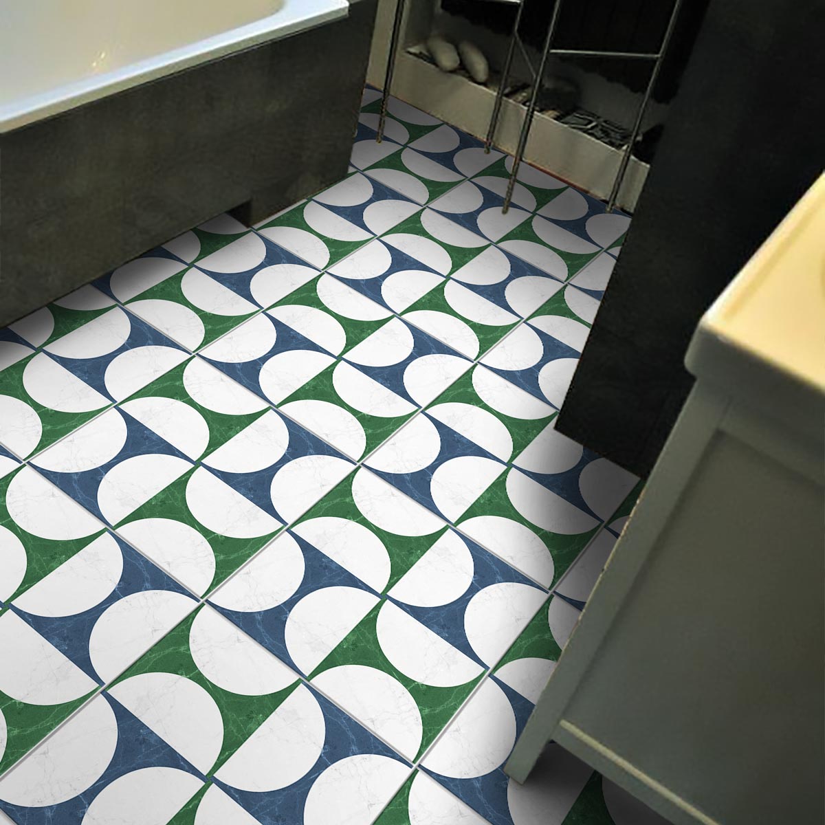 Marble Semicircle Duo Tile Stickers | Peel and Stick Kitchen, Bathroom, Wall Backsplash Tile Vinyl | Antiskid Floor Tile Stickers