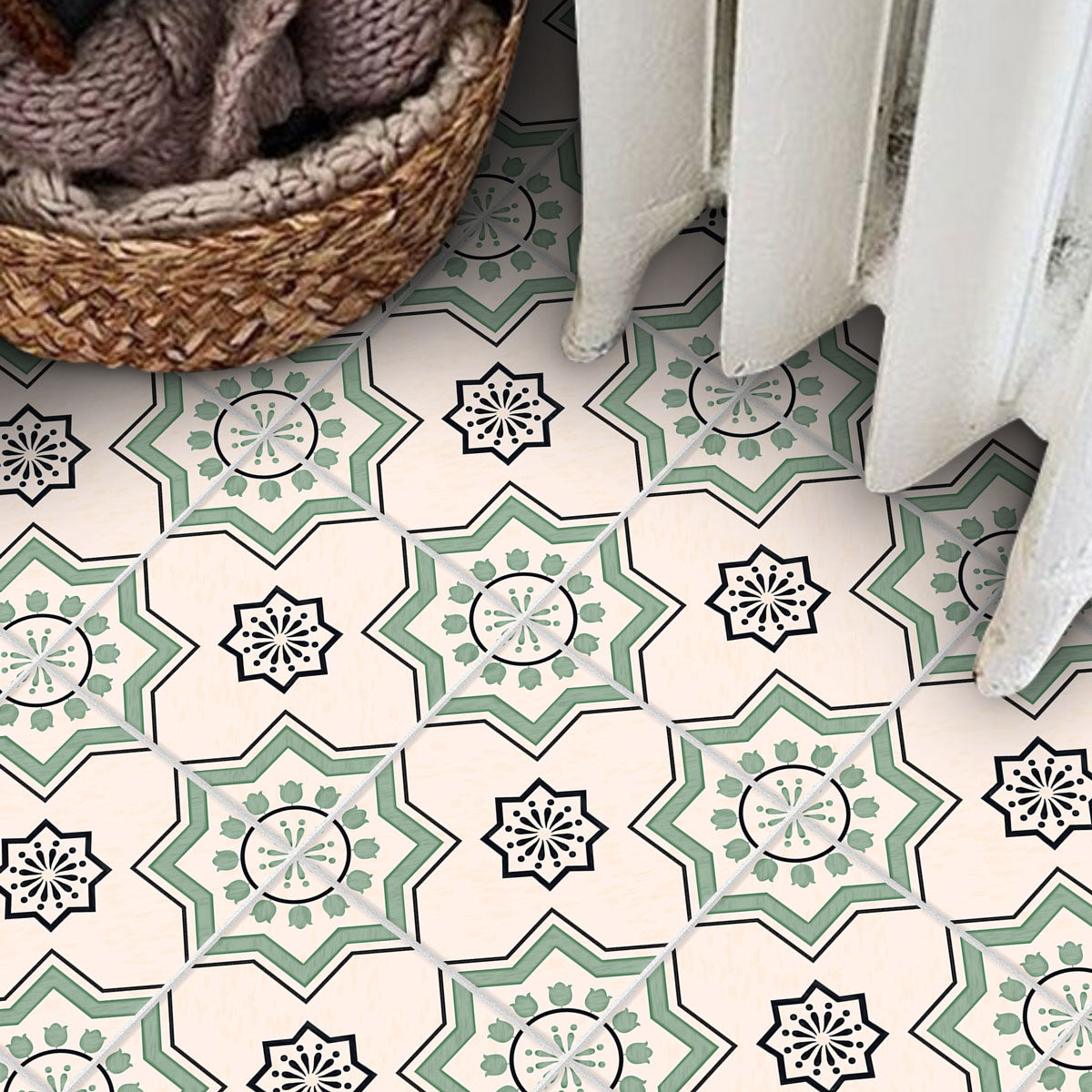 Moroccan Sage Peel and Stick Tile Decals | Kitchen Bathroom, Wall Backsplash Tile Stickers | Antiskid Floor Tile Vinyl | Removable