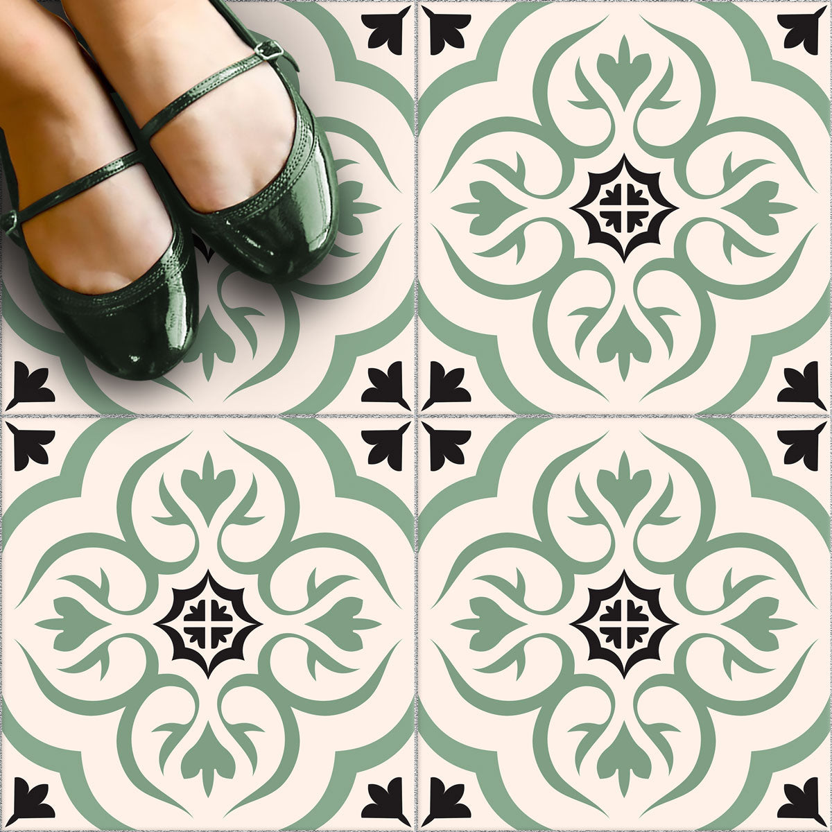 Peel and Stick Olive Arabesque Tile Vinyl Decals | Kitchen Bathroom, Wall Backsplash Tile Stickers | Antiskid Floor Tile Vinyl