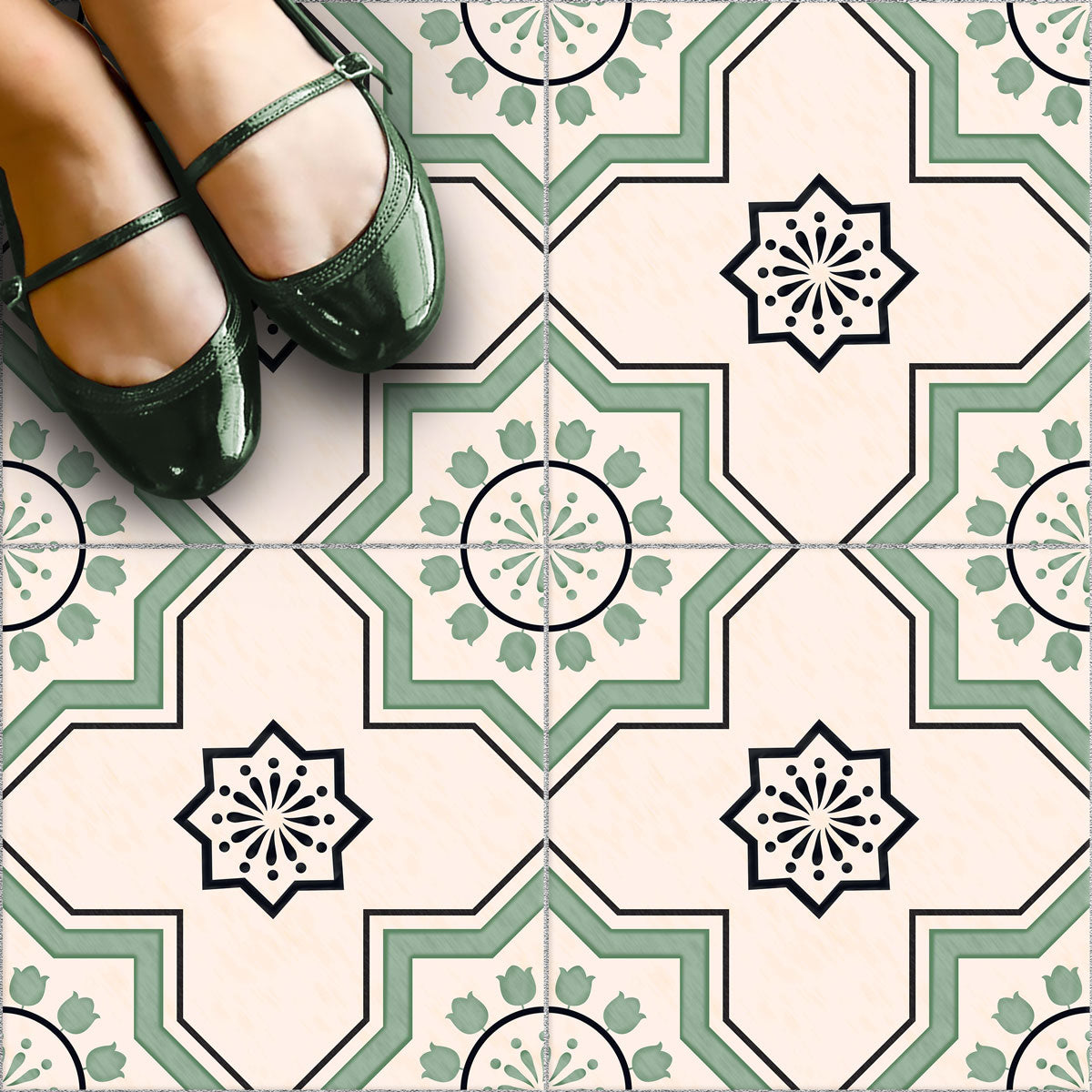 Moroccan Sage Peel and Stick Tile Decals | Kitchen Bathroom, Wall Backsplash Tile Stickers | Antiskid Floor Tile Vinyl | Removable