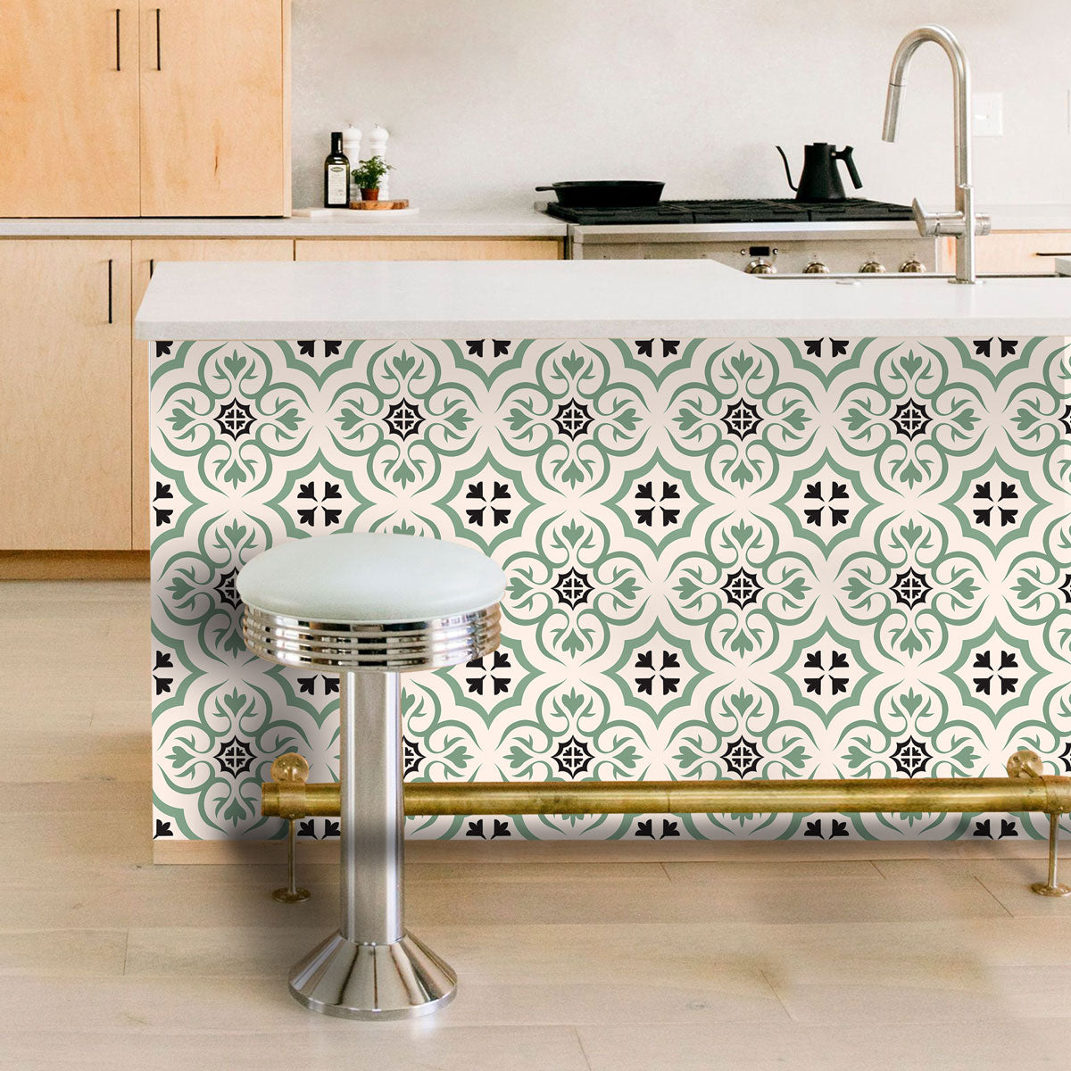 Peel and Stick Olive Arabesque Tile Vinyl Decals | Kitchen Bathroom, Wall Backsplash Tile Stickers | Antiskid Floor Tile Vinyl