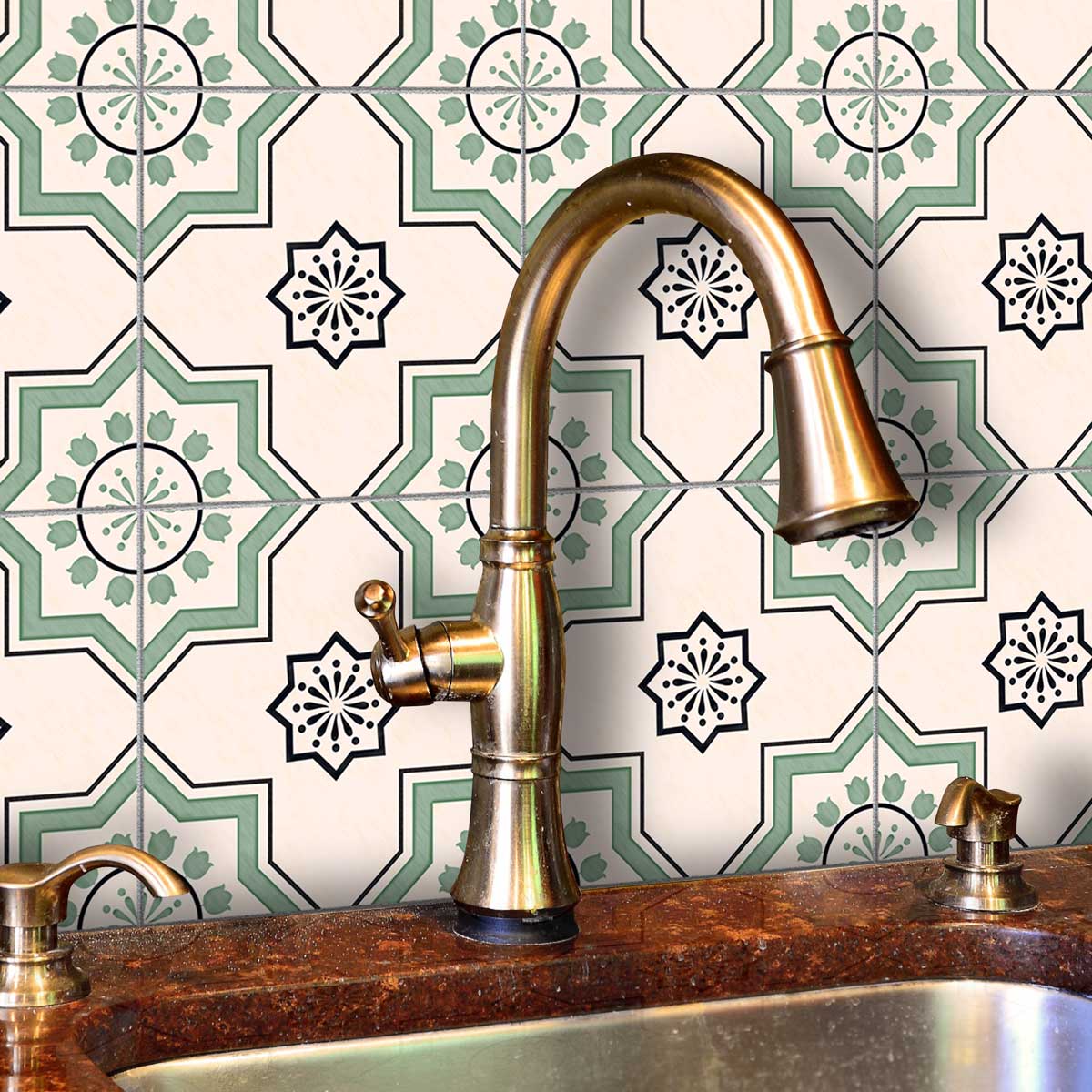 Moroccan Sage Peel and Stick Tile Decals | Kitchen Bathroom, Wall Backsplash Tile Stickers | Antiskid Floor Tile Vinyl | Removable