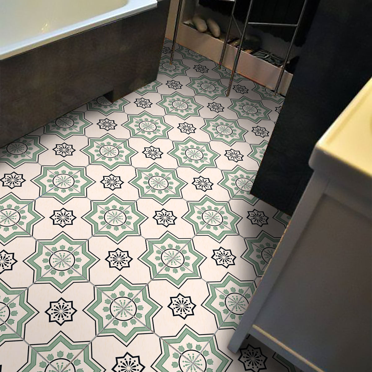 Moroccan Sage Peel and Stick Tile Decals | Kitchen Bathroom, Wall Backsplash Tile Stickers | Antiskid Floor Tile Vinyl | Removable