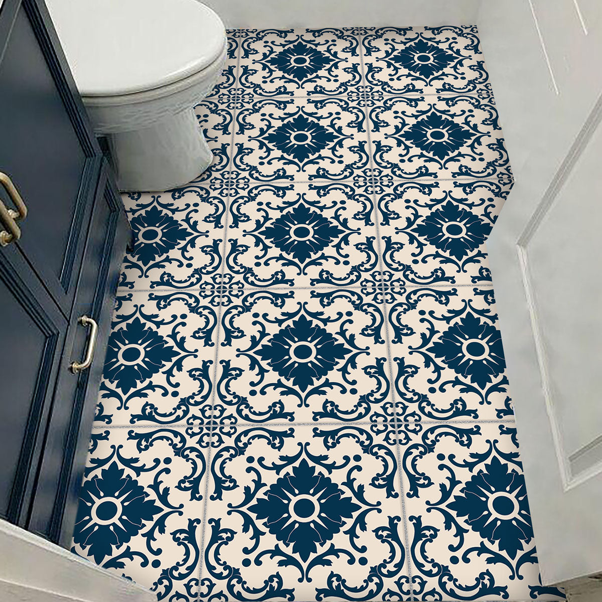 Azulejo Dark Blue & Ivory Tile Stickers | Peela and Stick Tile Vinyl for Kitchens Bathroom Wall | Antiskid Floor Tile Stickers