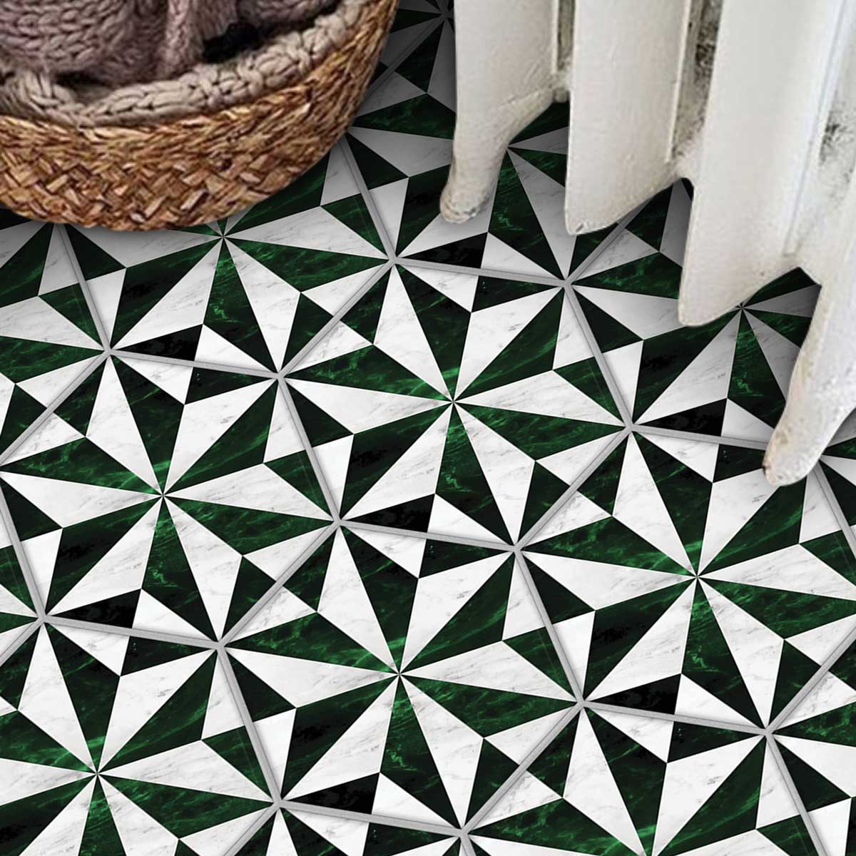 Hexagon Emerald Forest Marble Tile Stickers | Peel and Stick Kitchen, Bathroom, Backsplash, Floor Tile Vinyl Decals | Free Shipping