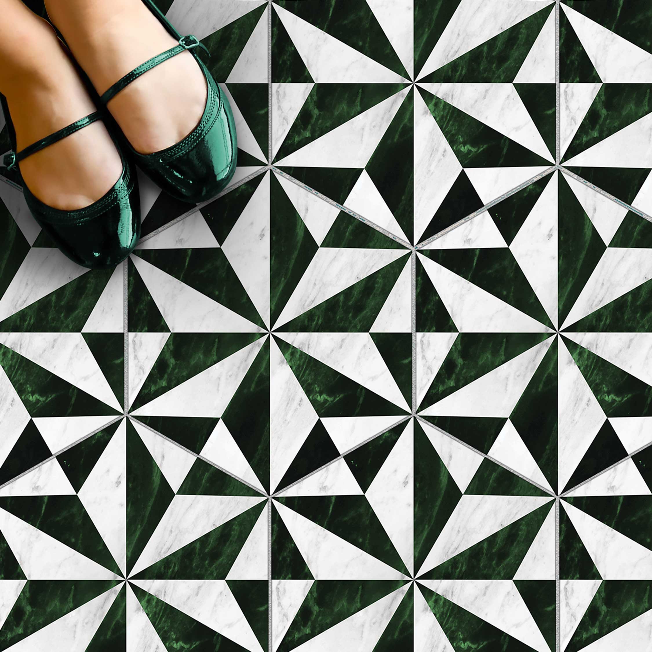 Hexagon Emerald Forest Marble Tile Stickers | Peel and Stick Kitchen, Bathroom, Backsplash, Floor Tile Vinyl Decals | Free Shipping