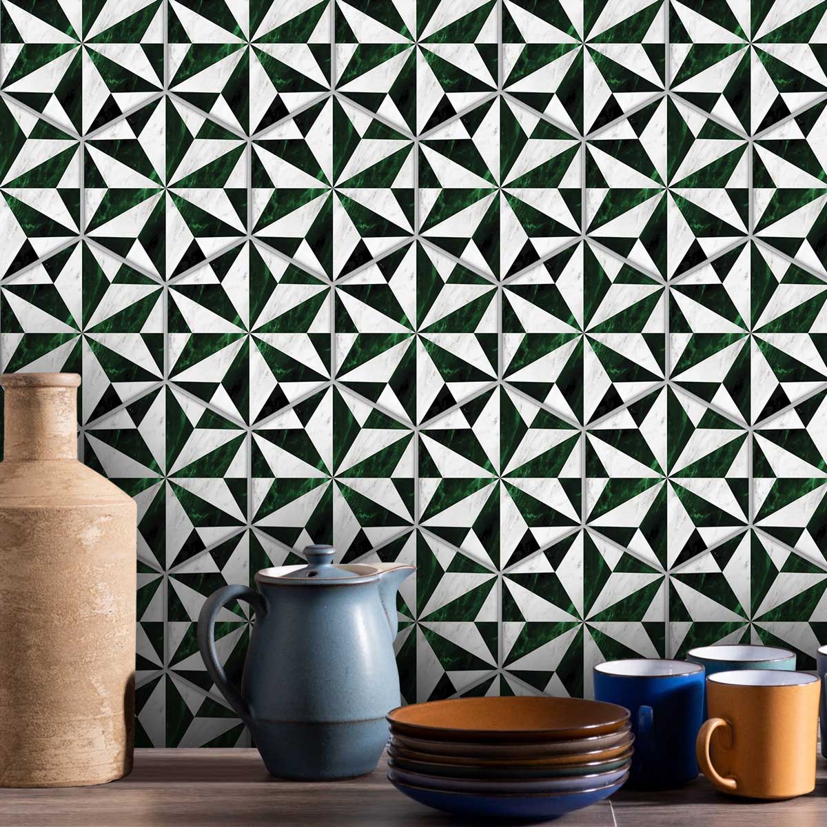 Hexagon Emerald Forest Marble Tile Stickers | Peel and Stick Kitchen, Bathroom, Backsplash, Floor Tile Vinyl Decals | Free Shipping