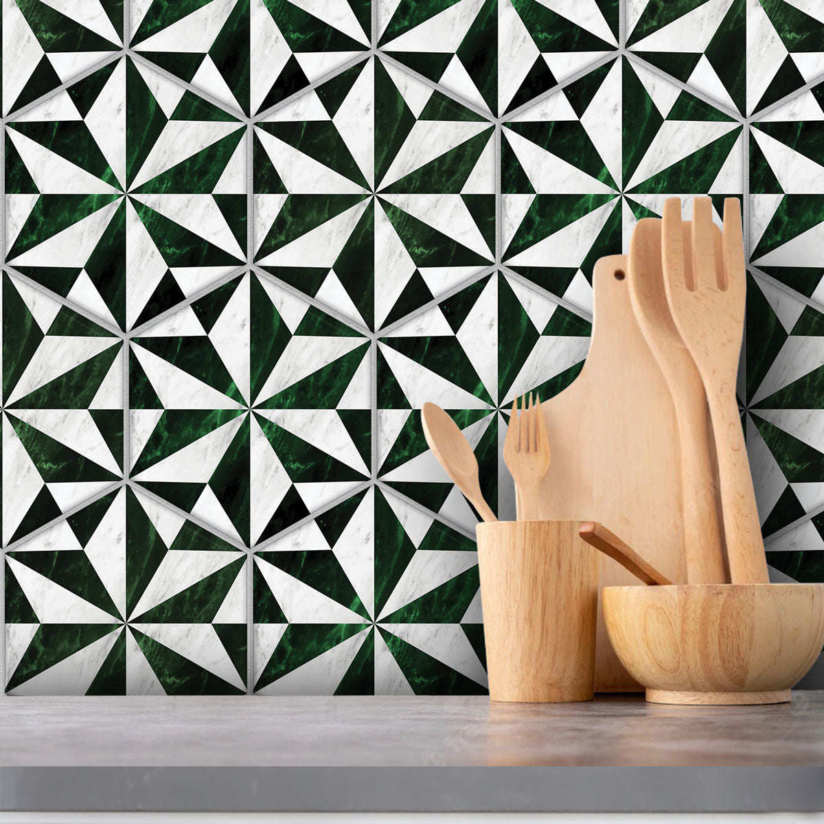Hexagon Emerald Forest Marble Tile Stickers | Peel and Stick Kitchen, Bathroom, Backsplash, Floor Tile Vinyl Decals | Free Shipping