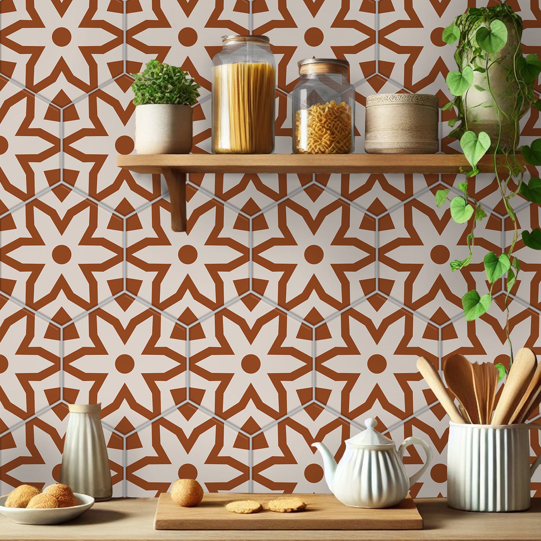 Qarawiyyin Mosque Hexagon Floor Tile Stickers | Peel and Stick Wall, Kitchen & Bathroom Backsplash Tile Decals | Free Shipping