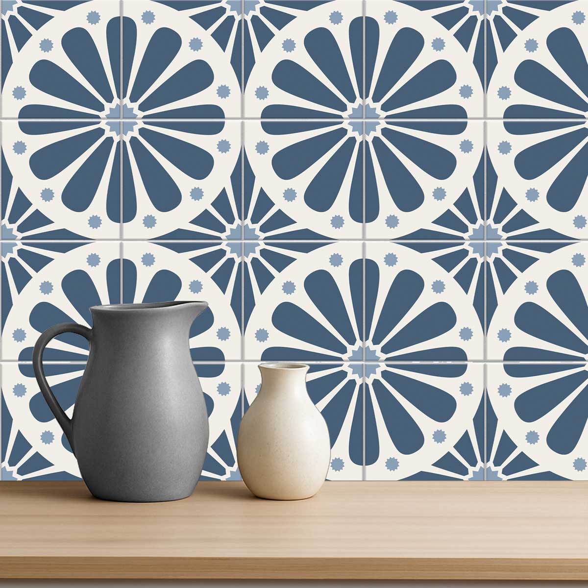 Blue Celestial Wheel Backsplash Tile Stickers | Peel and Stick Kitchen, Bathroom Wall Tile Vinyl Decals | Removable | Free Shipping