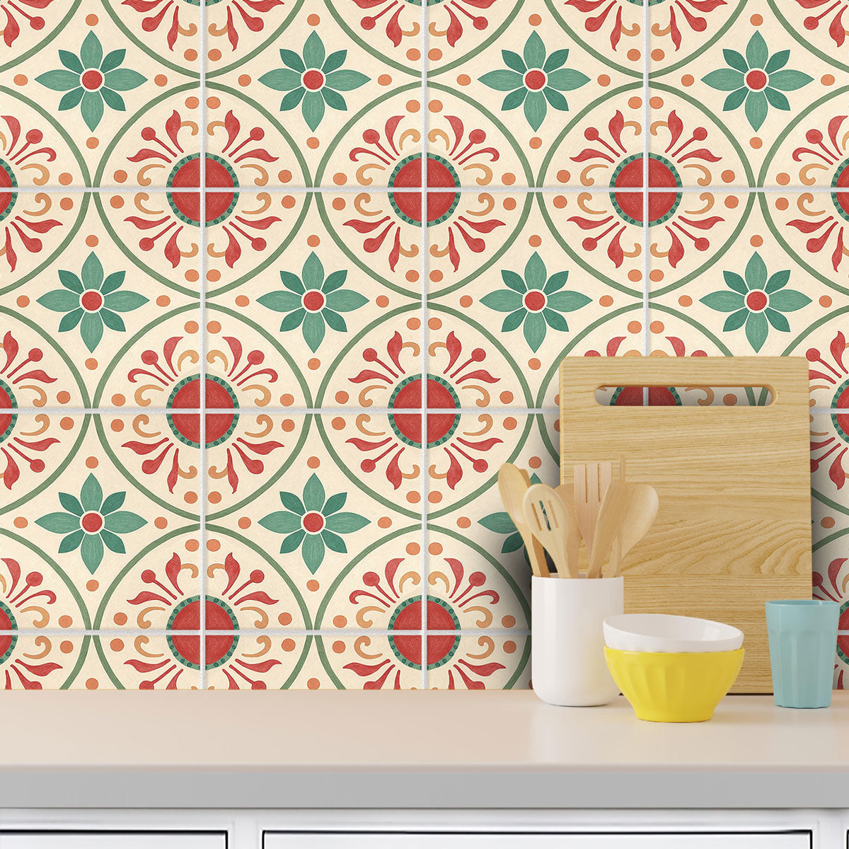 Andalusia Charm Tile Stickers | Kitchen Backsplash Tile Decals | Antiskid Foor Tile Stickers | Peel & Stick Backsplash Tile Decals