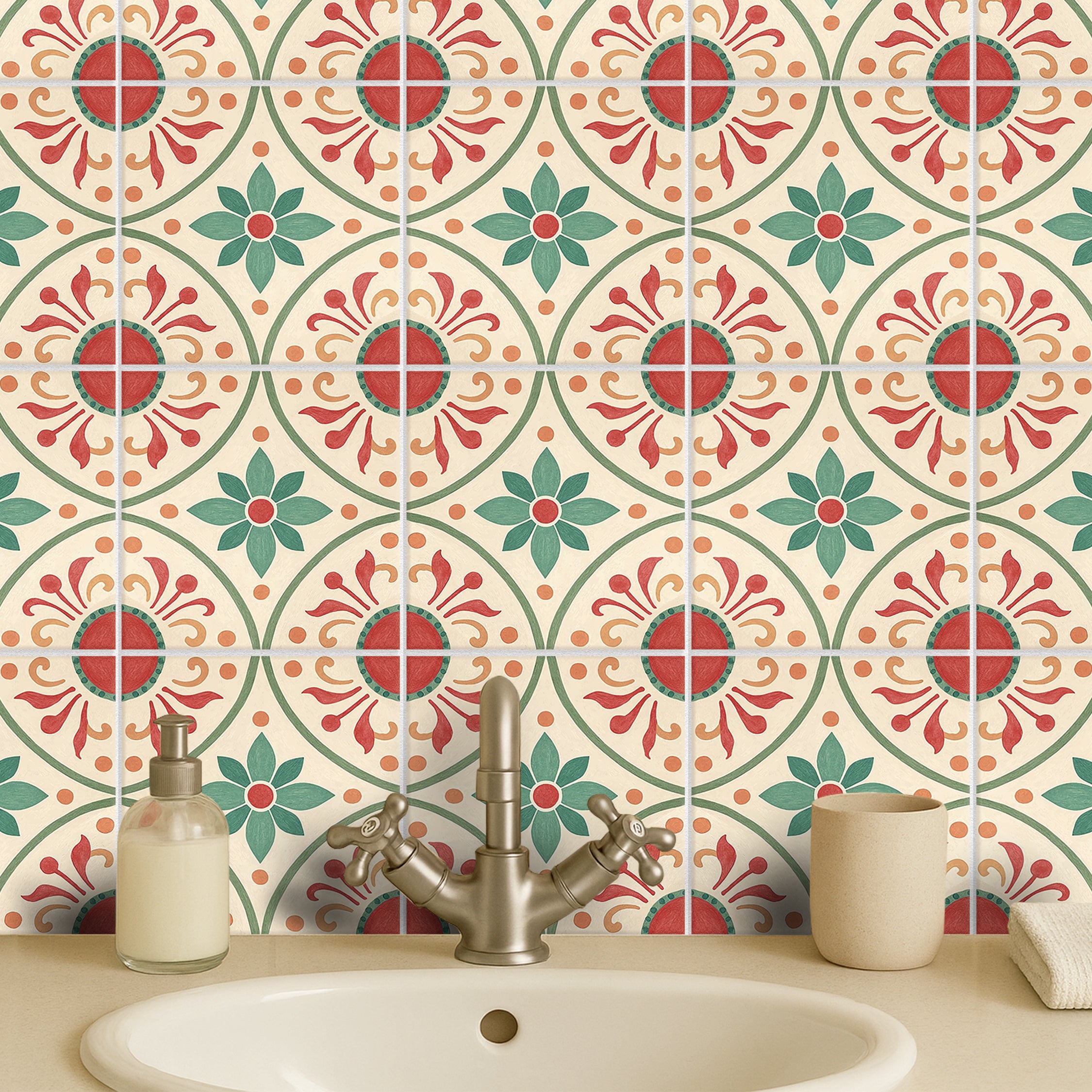 Andalusia Charm Tile Stickers | Kitchen Backsplash Tile Decals | Antiskid Foor Tile Stickers | Peel & Stick Backsplash Tile Decals