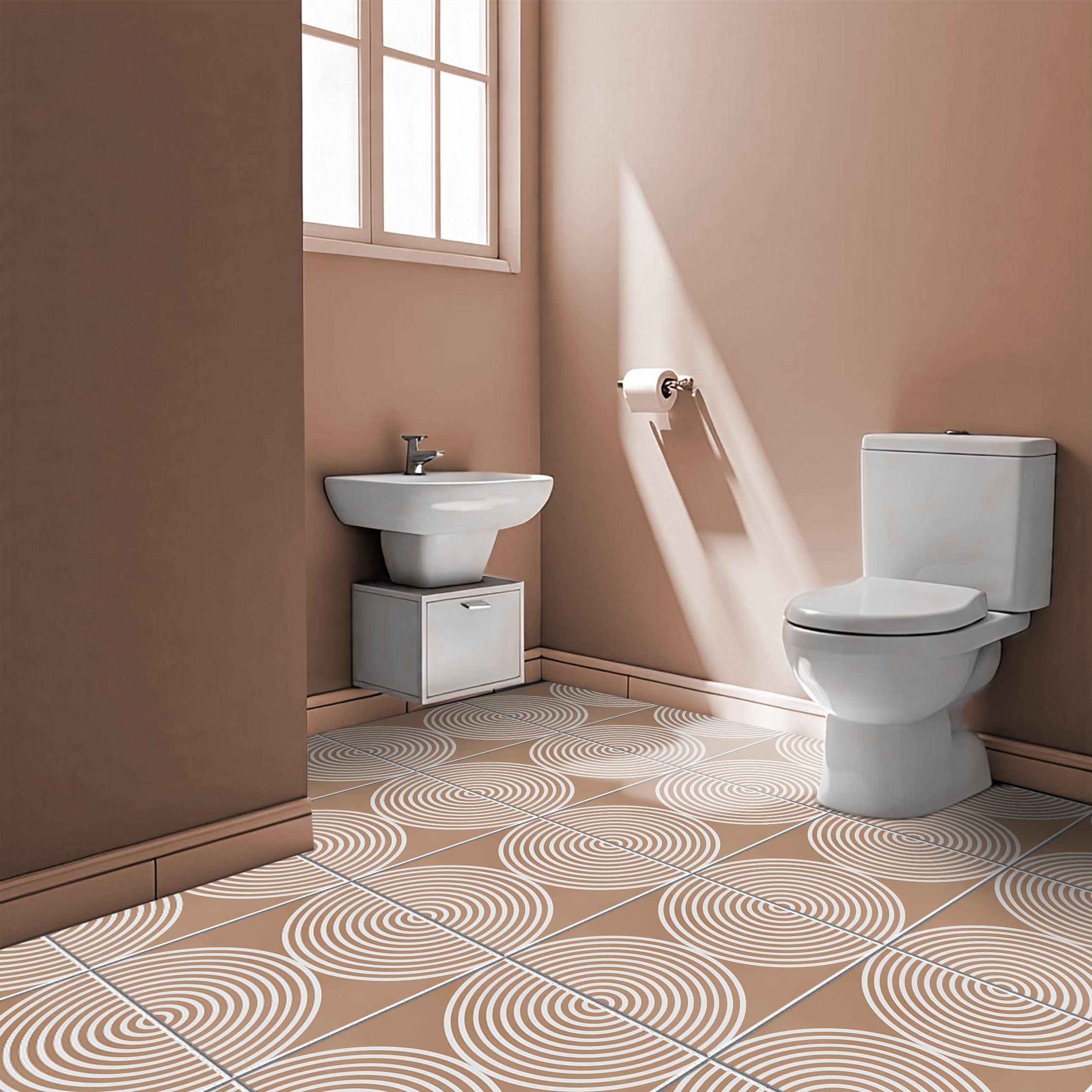 Dual Orbit Desert Beige Tile Stickers | Peel and Stick Kitchen, Bathroom, Wall Tile Vinyl | Antiskid Floor Tile Stickers | Removable