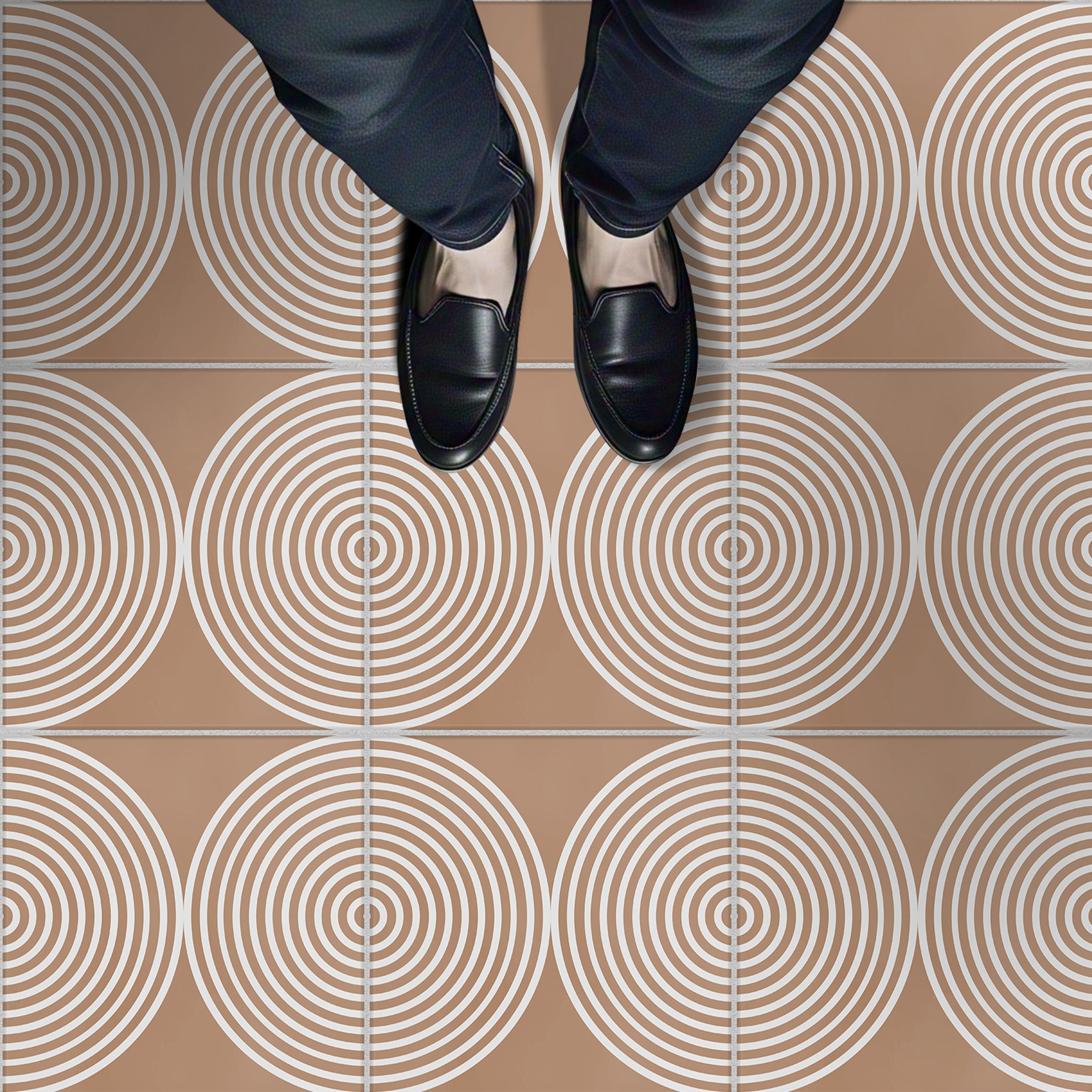 Dual Orbit Desert Beige Tile Stickers | Peel and Stick Kitchen, Bathroom, Wall Tile Vinyl | Antiskid Floor Tile Stickers | Removable
