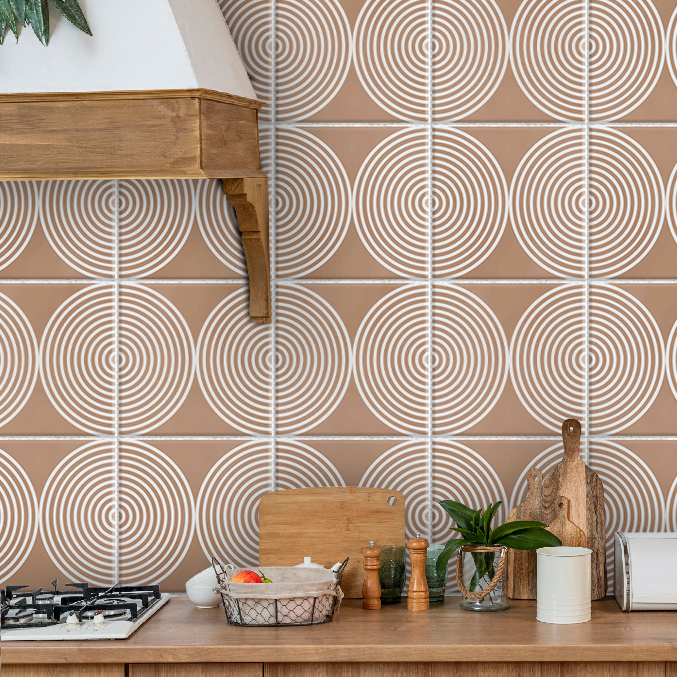 Dual Orbit Desert Beige Tile Stickers | Peel and Stick Kitchen, Bathroom, Wall Tile Vinyl | Antiskid Floor Tile Stickers | Removable