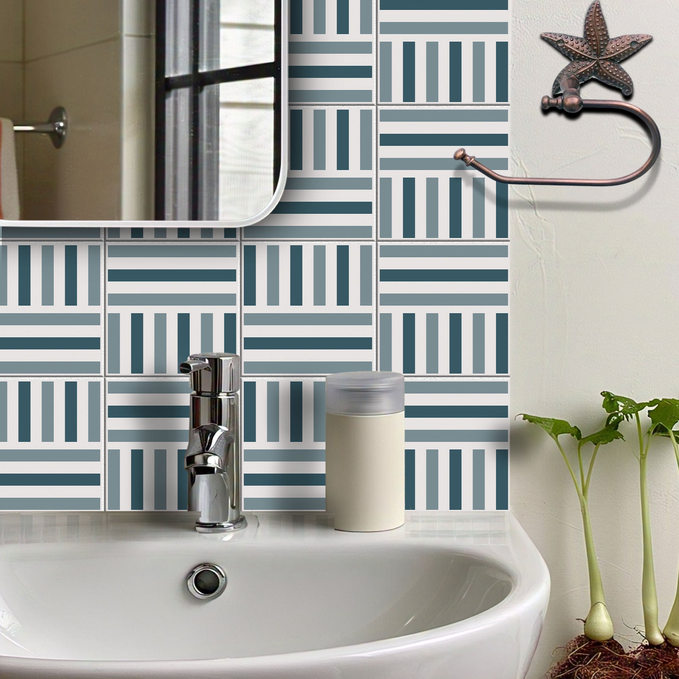 Coastal Stripes Tile Stickers | Peel and Stick Kitchen, Bathroom, Wall Tile Decals | Antiskid Floor Tile Stickers | Free Shipping