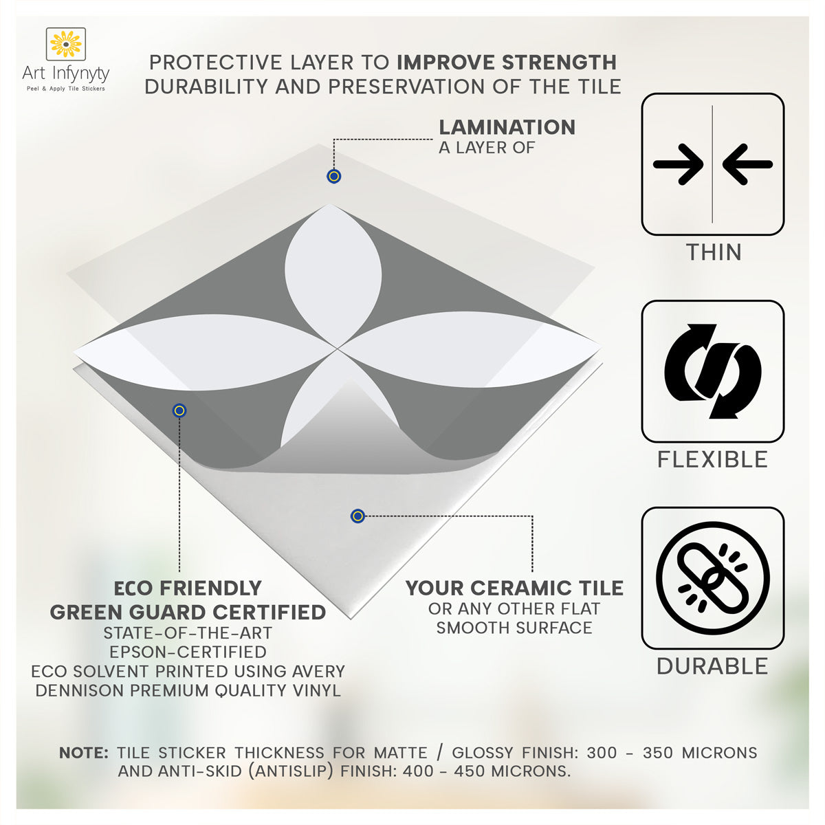 Neo Flora Tile Sticker |  Peel and Stick Kitchen, Bathroom, Wall Backsplash Tile Vinyl Decals | Antiskid Floor Tile Stickers