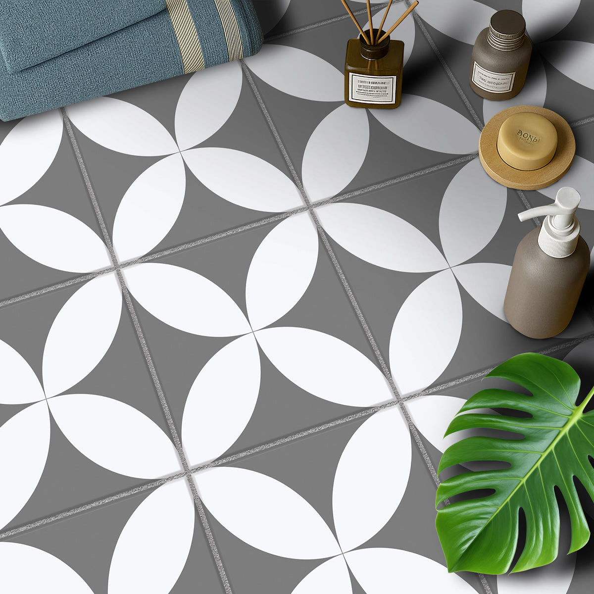 Neo Flora Tile Sticker |  Peel and Stick Kitchen, Bathroom, Wall Backsplash Tile Vinyl Decals | Antiskid Floor Tile Stickers