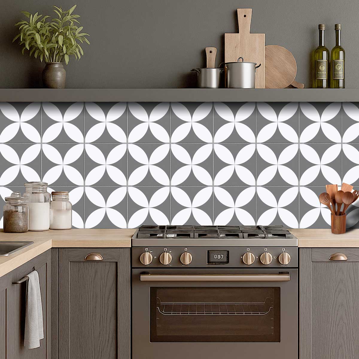 Neo Flora Tile Sticker |  Peel and Stick Kitchen, Bathroom, Wall Backsplash Tile Vinyl Decals | Antiskid Floor Tile Stickers