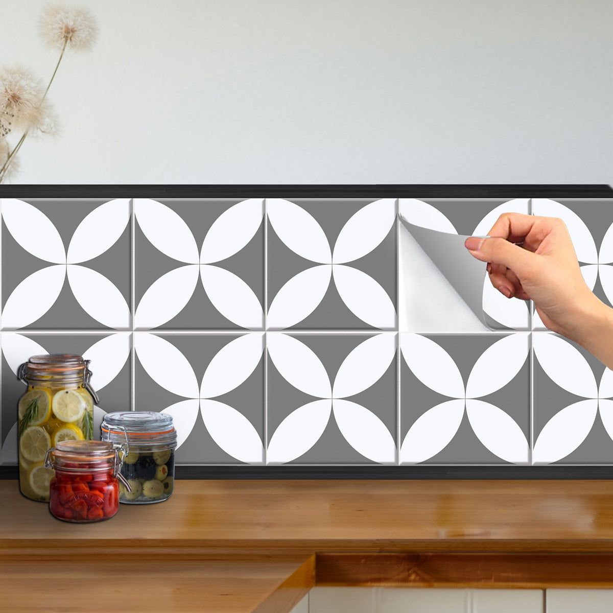 Neo Flora Tile Sticker |  Peel and Stick Kitchen, Bathroom, Wall Backsplash Tile Vinyl Decals | Antiskid Floor Tile Stickers