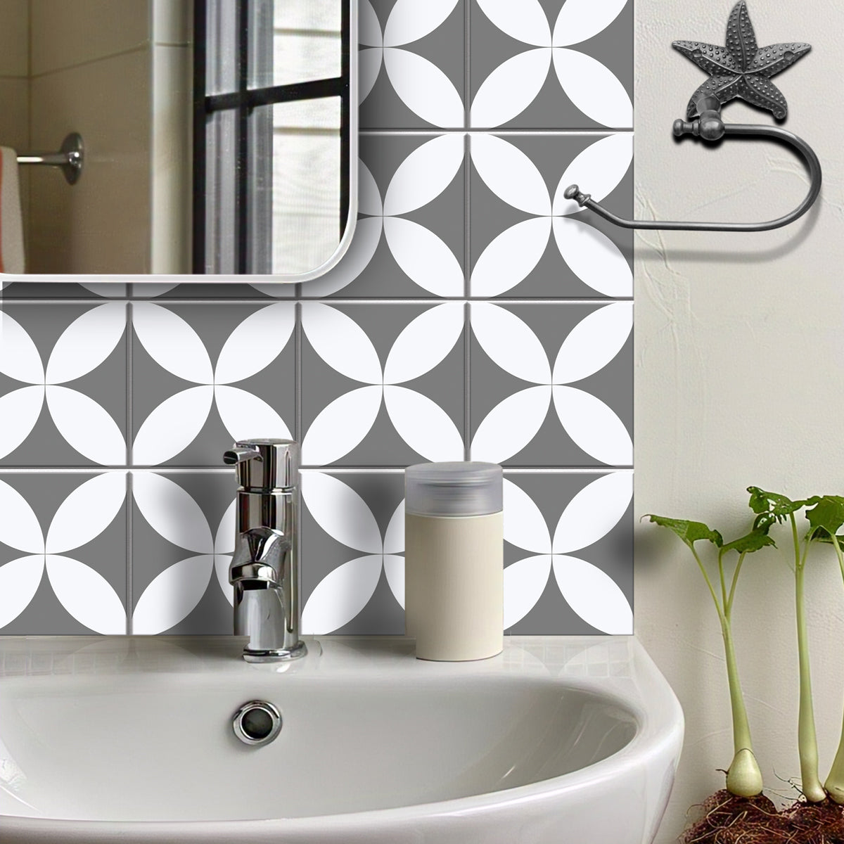 Neo Flora Tile Sticker |  Peel and Stick Kitchen, Bathroom, Wall Backsplash Tile Vinyl Decals | Antiskid Floor Tile Stickers