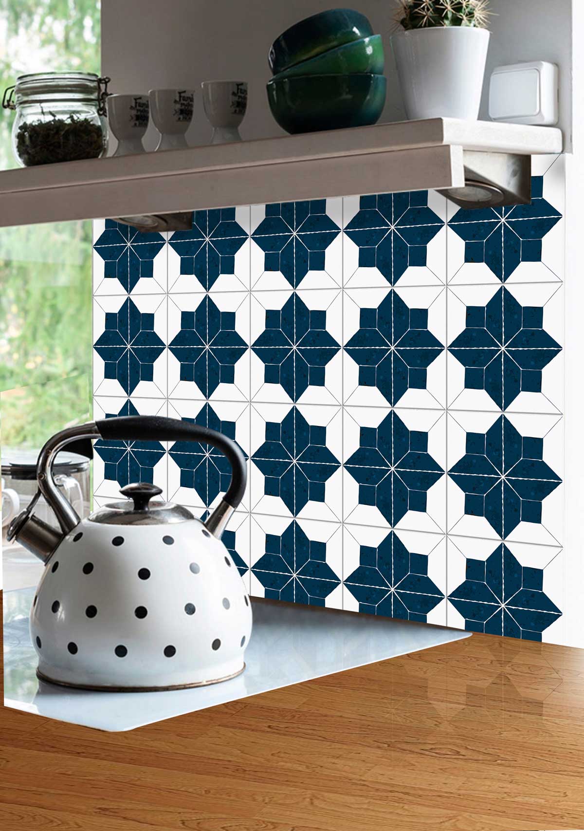 Moroccan Blue Petal Tile Sticker | Backsplash Tile Decals | Peel and Stick Kitchen, Wall Floor Tile Decals | Free Shipping