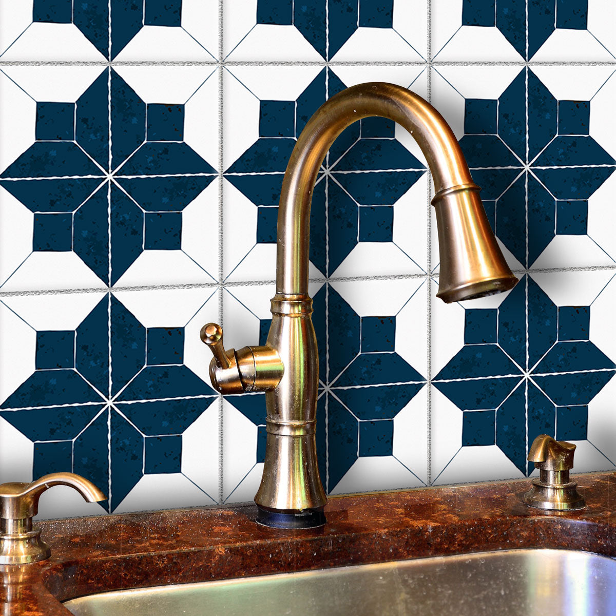 Moroccan Blue Petal Tile Sticker | Backsplash Tile Decals | Peel and Stick Kitchen, Wall Floor Tile Decals | Free Shipping