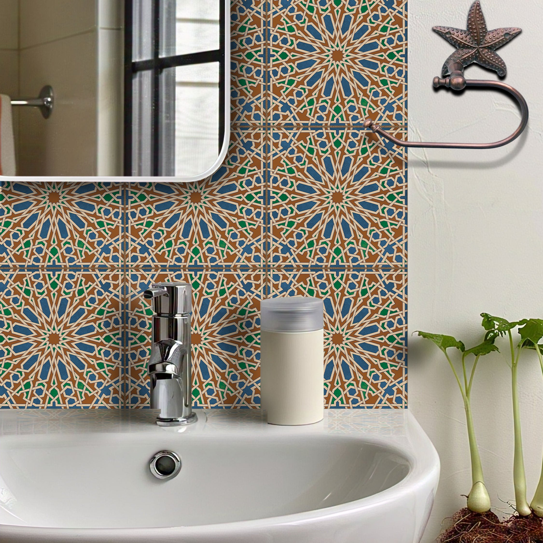 Star Arabesque Tile Sticker Tile Stickers | Wall, Floor, Kitchen, Bathroom & Backsplash Tile Decal | Waterproof Easy to Remove