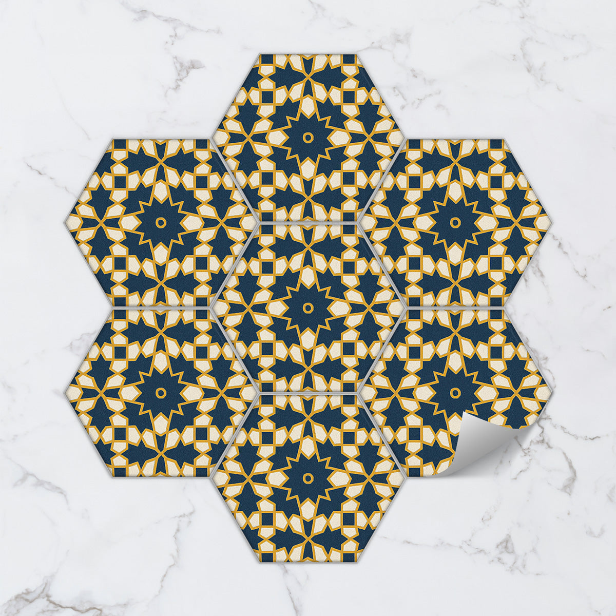 Hexa Fusion Geo Tile Stickers | Hexagon Peel and stick Tile Vinyl Decals for Kitchen, Bathroom, Wall | Antiskid Floor Tile Stickers