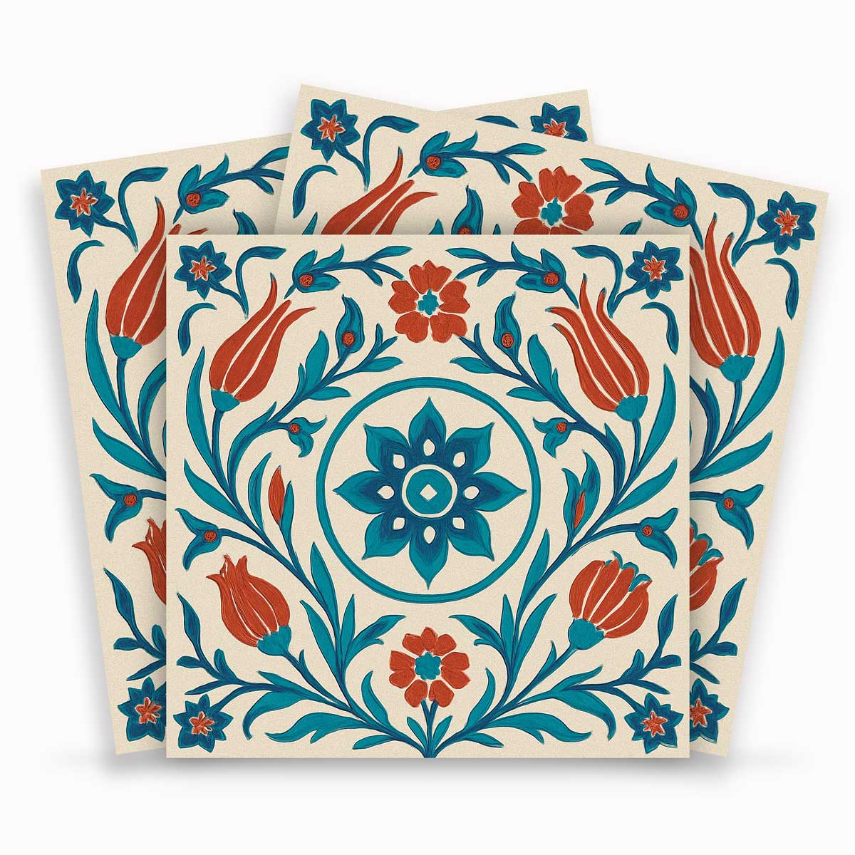 Teal and Clay Garden Backsplash Tile Stickers | Peel and Stick Wall, Kitchen & Bathroom Tile Decals | Antiskid Floor Tile Vinyl