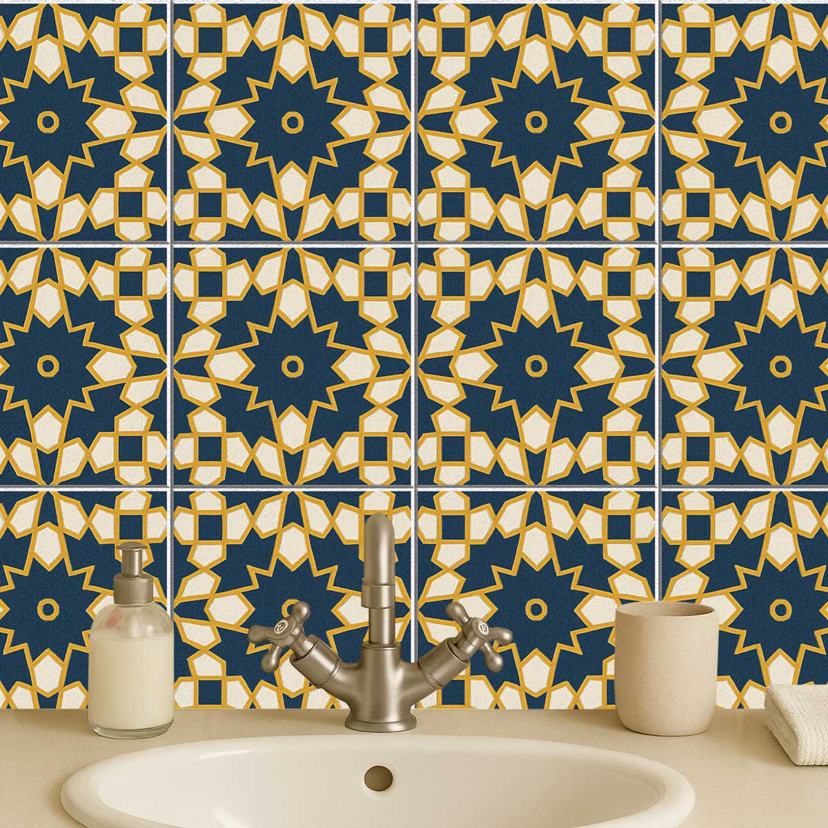 Fusion Geo Tile Stickers | Peel and stick Kitchen, Bathroom, Wall Backsplash Tile Vinyl Decals | Antiskid Floor Tile Stickers