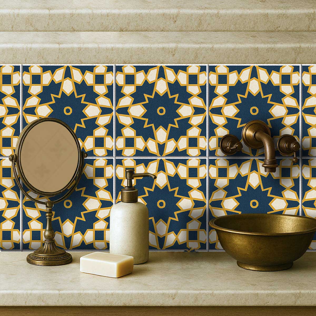 Fusion Geo Tile Stickers | Peel and stick Kitchen, Bathroom, Wall Backsplash Tile Vinyl Decals | Antiskid Floor Tile Stickers