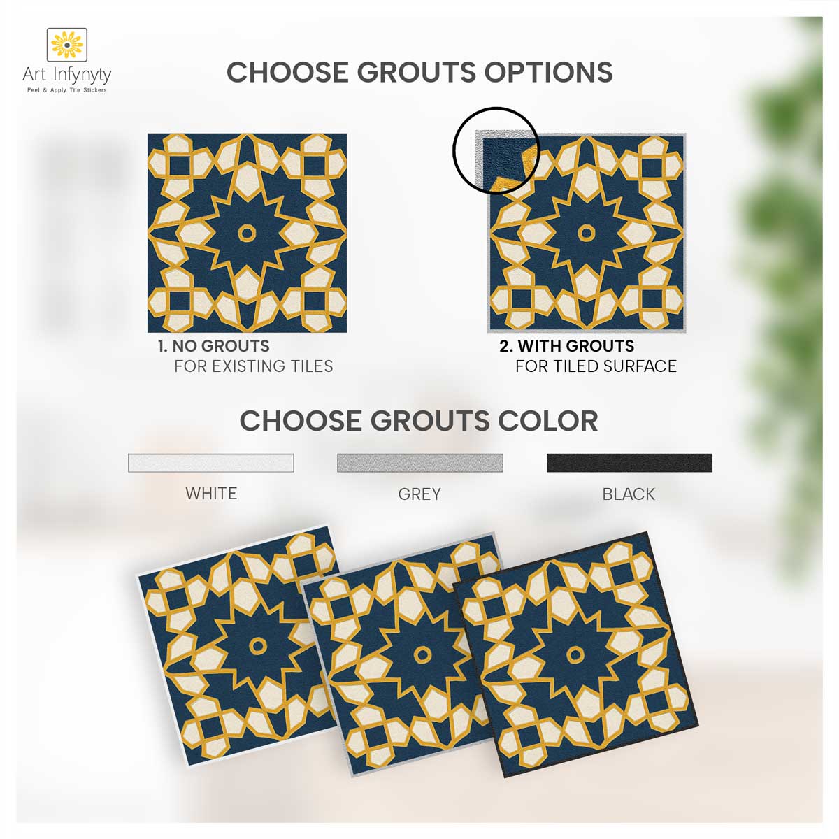 Fusion Geo Tile Stickers | Peel and stick Kitchen, Bathroom, Wall Backsplash Tile Vinyl Decals | Antiskid Floor Tile Stickers