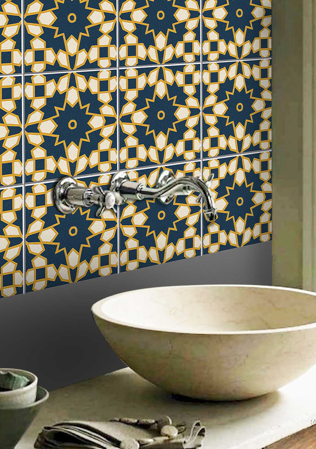 Fusion Geo Tile Stickers | Peel and stick Kitchen, Bathroom, Wall Backsplash Tile Vinyl Decals | Antiskid Floor Tile Stickers