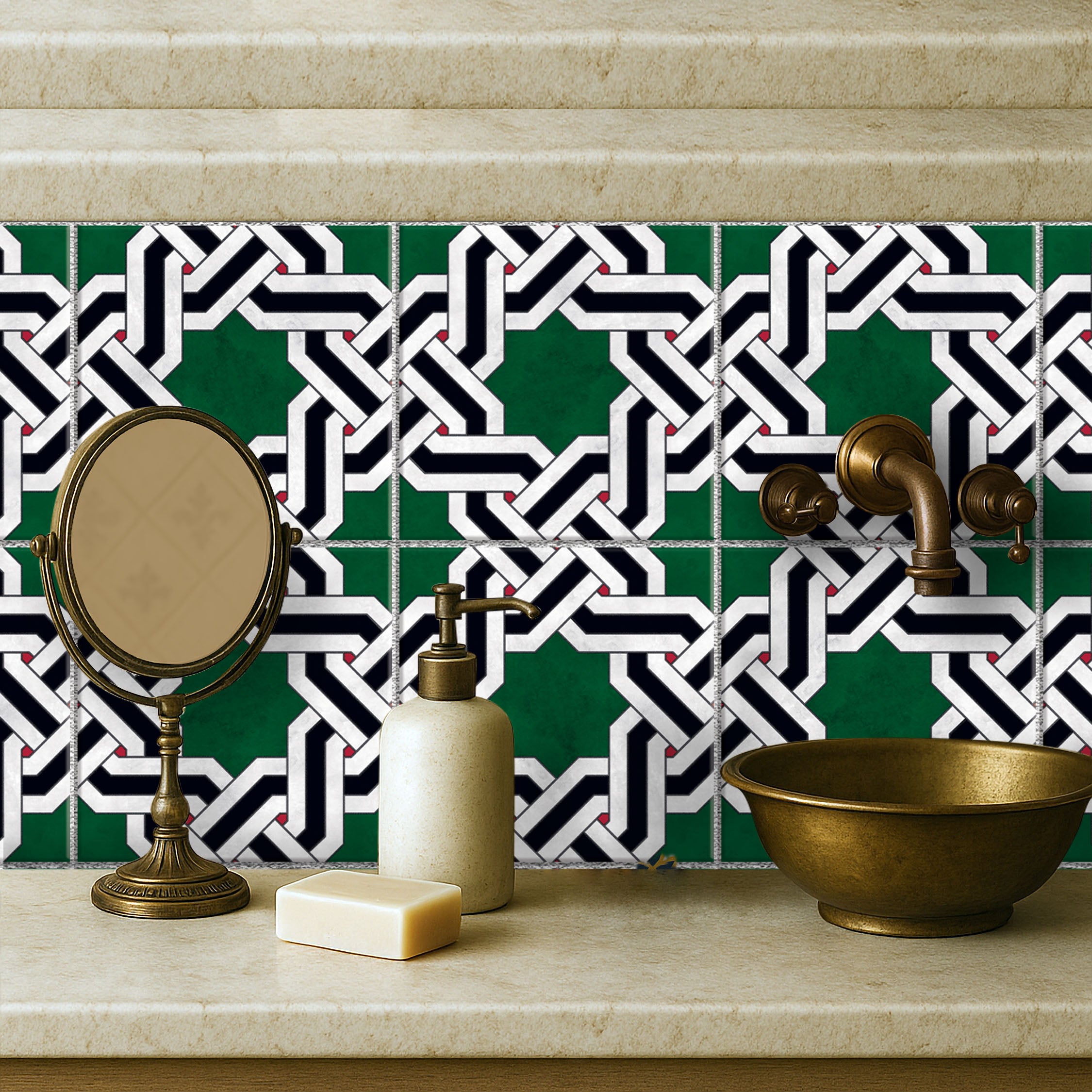 Ottoman Knot Floor Tile Stickers | Peel and Stick Kitchen Bathroom Wall Backsplash Tile Vinyl Decals | Removable Tile Vinyl