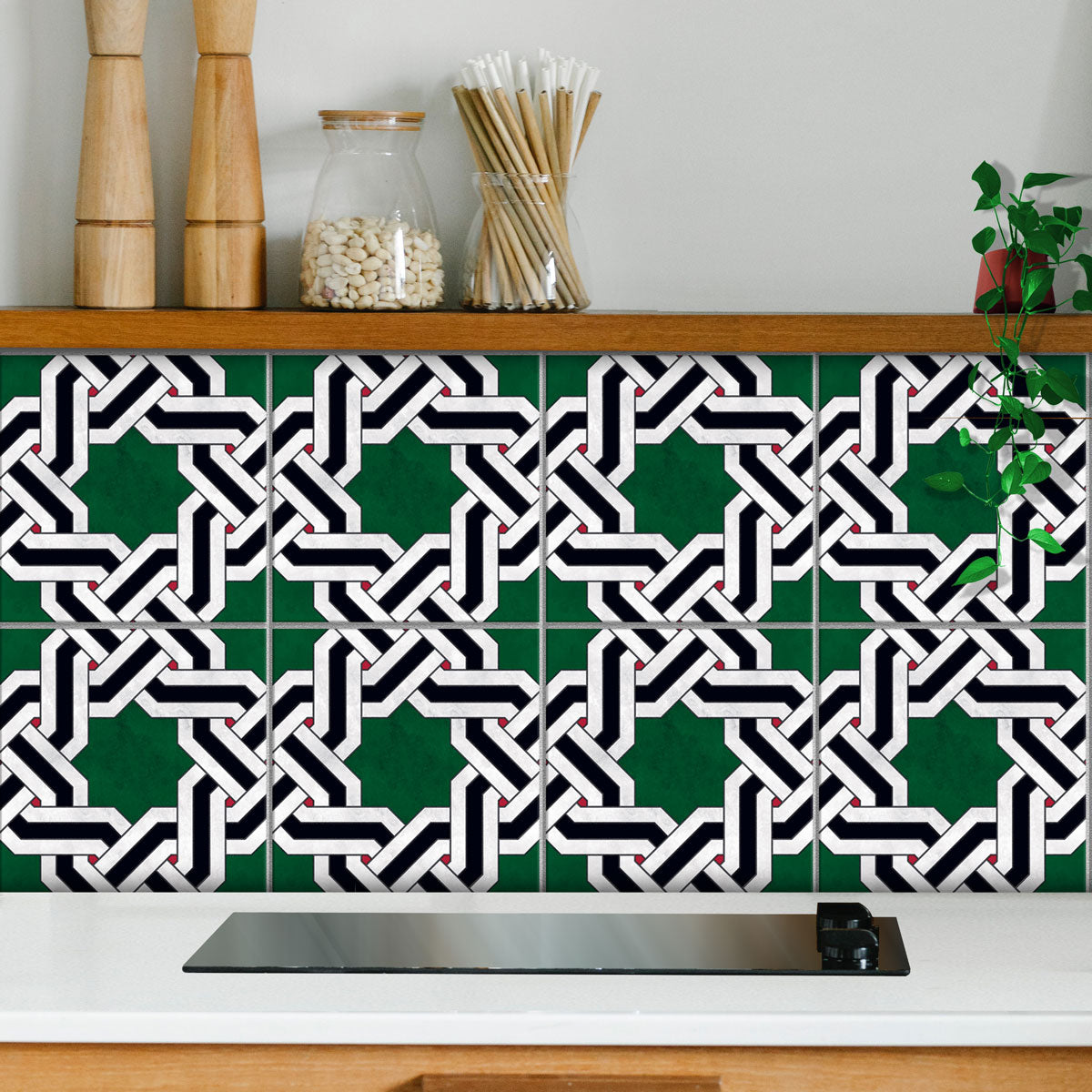 Ottoman Knot Floor Tile Stickers | Peel and Stick Kitchen Bathroom Wall Backsplash Tile Vinyl Decals | Removable Tile Vinyl