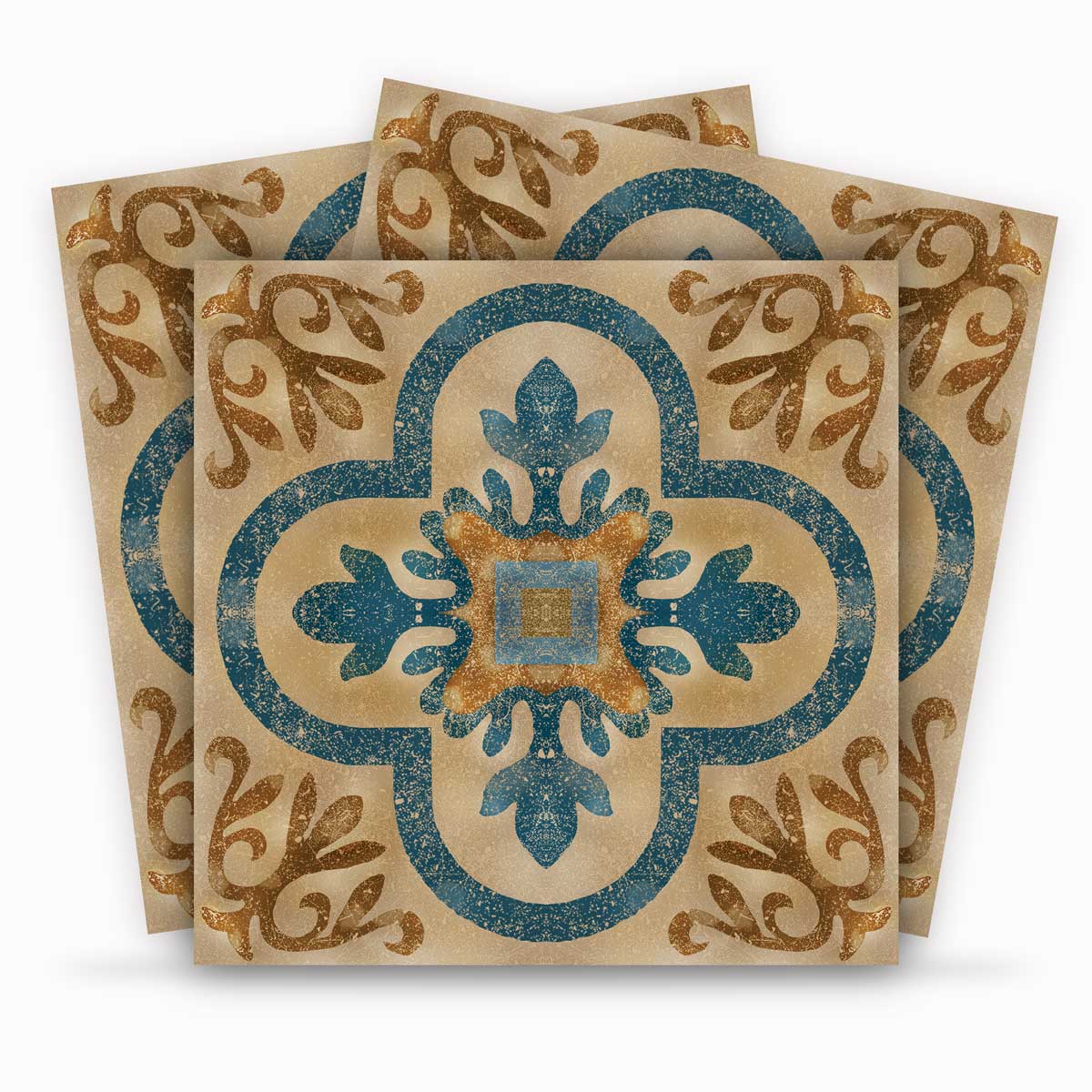 Moroccan Navy Blue Backsplash Tile Stickers | Peel and Stick Kitchen, Bathroom Tile Decals | Antiskid Floor Tile Stickers