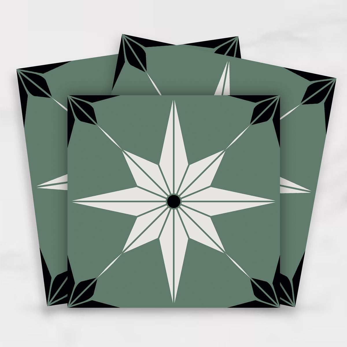 Peel and Stick Green with White Star Tile Stickers | Removable | Antiskid for Bathroom Floor Tile Vinyl Decals | Free Shipping