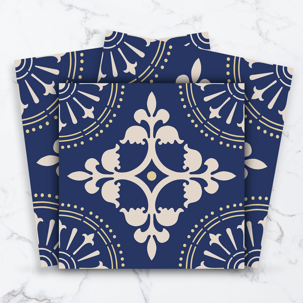 Vintage Dark Blue Floor Tile Stickers | Peel and Stick Backsplash Tile Vinyl Decals for Kitchen, Bathroom & Wall | Removable