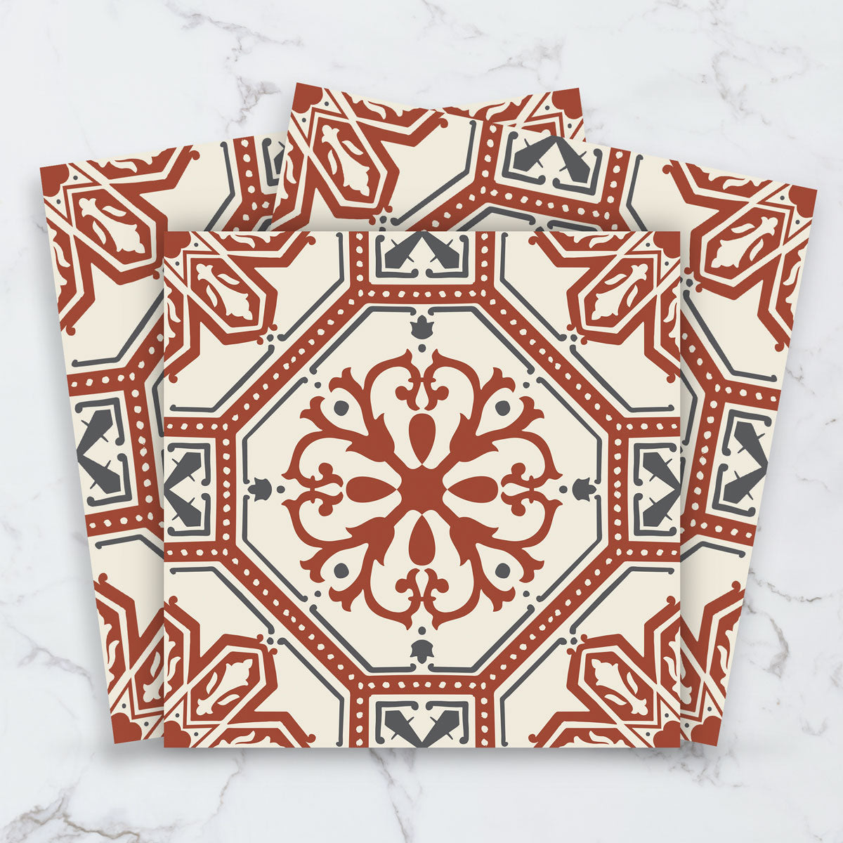 Terracotta Victorian Bloom Peel and Stick Tile Stickers | Kitchen, Bathroom Wall Tile Vinyl Decals | Antiskid Floor Tile Stickers