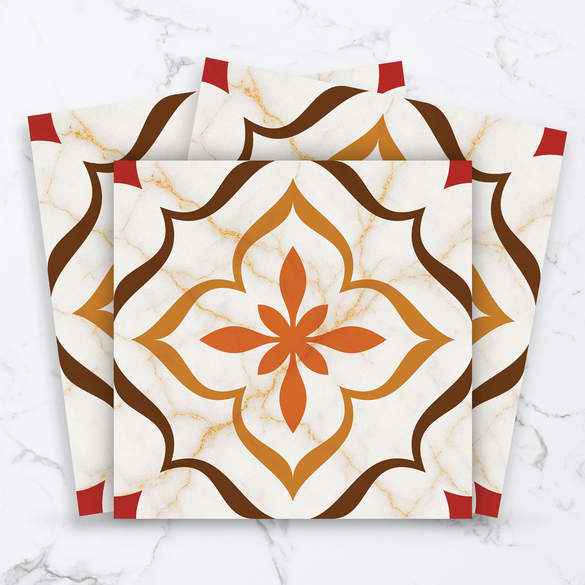 Terracotta Blossom Tile Stickers | Peel and Stick Kitch Bathroom Wall Floor Tile Vinyl Decals | Removable | Free Shipping