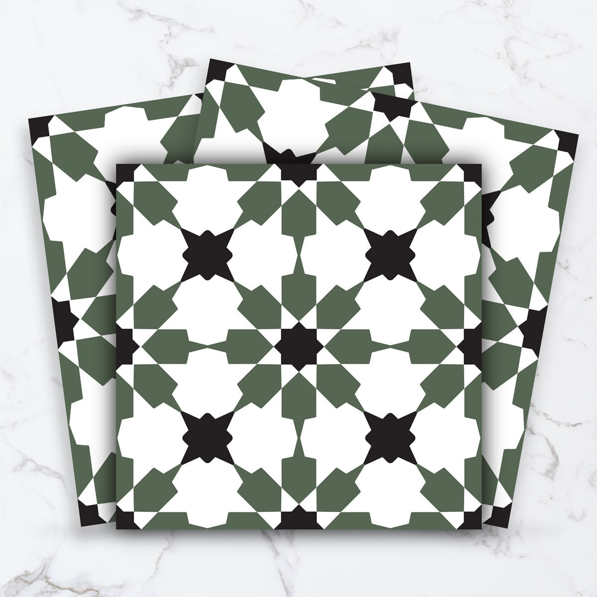 Peel and Stick Moroccan Forest Green Tile Stickers | Kitchen Bathroom Decal, Wall Stair Decal | Removable | Free Shipping