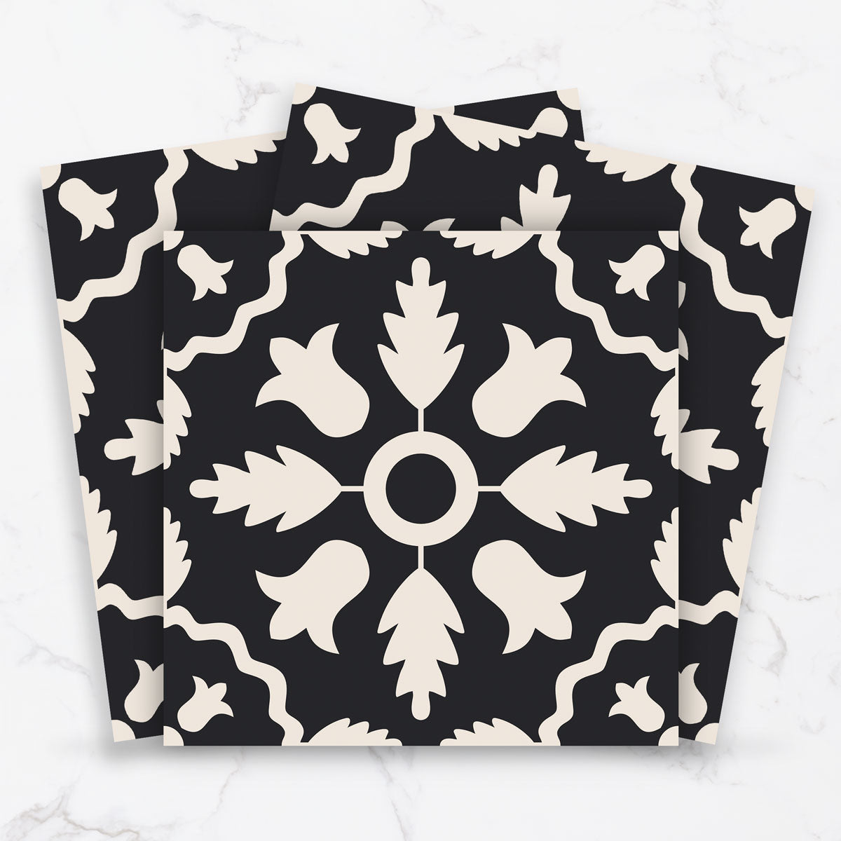 Ivory Midnight Flora Tile Stickers | Peel and Stick Kitchen, Bathroom & Wall Backsplash Tile Vinyl Decals | Removable and Waterproof