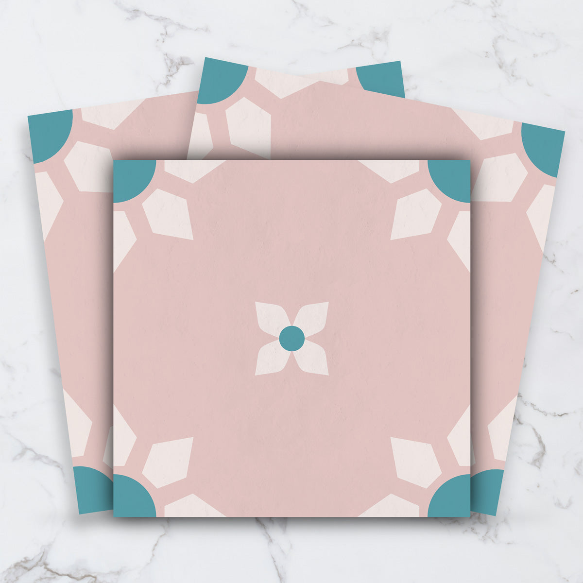 Pink and White Floral Tile Stickers | Peel and Stick Bathroom Kitchen Floor Wall Hand Crafted Tile Vinyl Decals | Removable