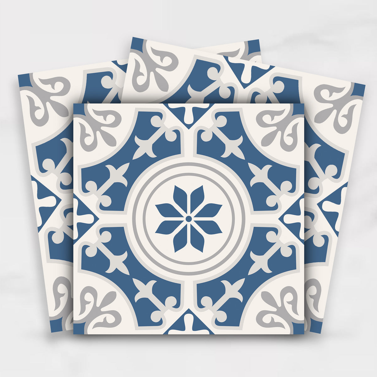 Blue Suede Floral Tile Sticker | Antiskid Bathroom Floor Tile Vinyl | Peel and Stick Kitchen Wall Backsplash Tile Stickers