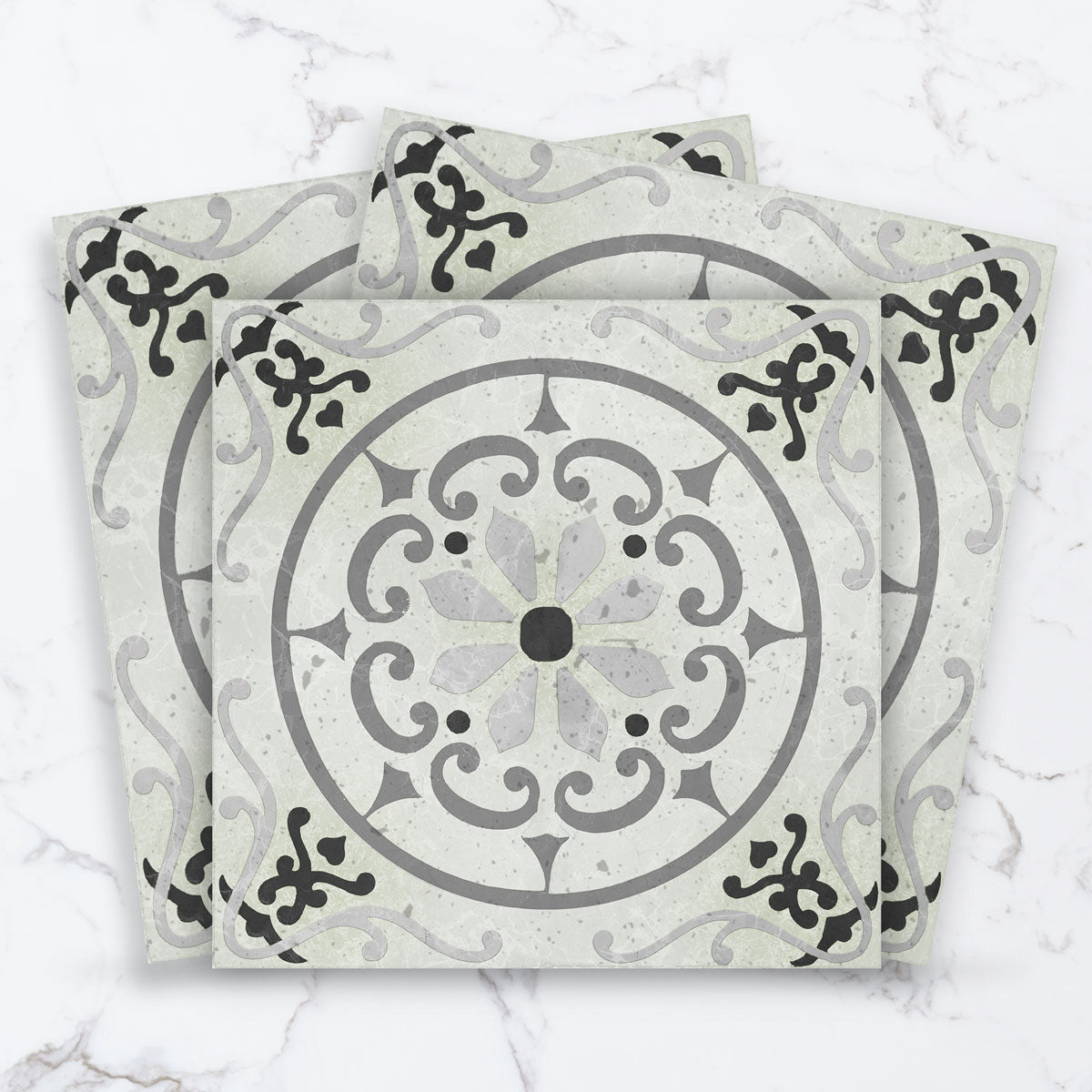 Antique Greystone Floor Tile Stickers | Peel and Stick Removable Tile Decals for Kitchen, Bathroom, Walls & Fireplace | Removable